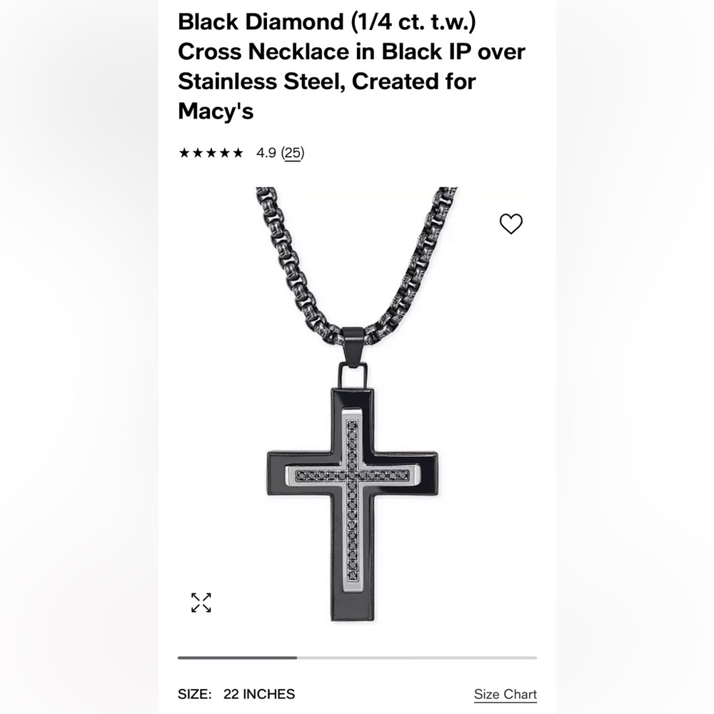 Esquire stainless steel black diamond cross necklace chain
